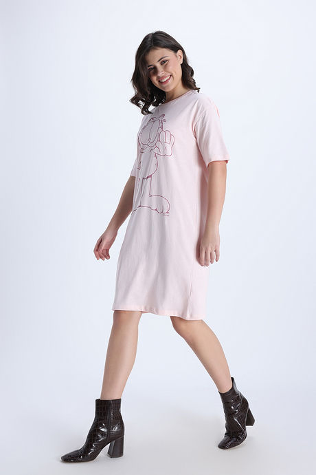 Zivame Garfield  Knit Cotton Loungewear Dress - Pink Dogwood — image 4
